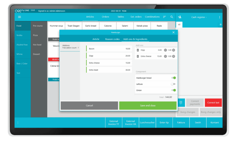 Skjermbilde Open One - tilleggsvarer