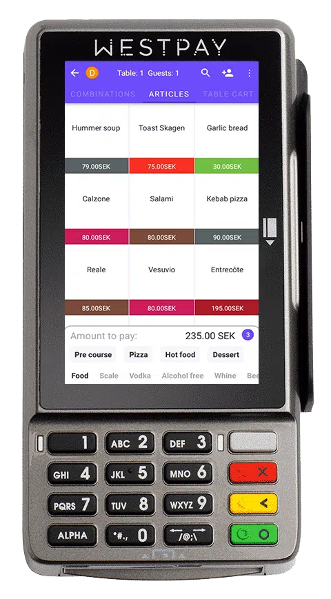 Westpay - betalingsterminal og bestillingsenhet i samme enhet.